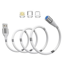LIGHTSMAX Self Winding Magnetic Absorption Charging Cable,Universal 3 in 1 Magic Rope USB Magnetic Date Cable Compatible with Micro USB/Type C/iproducts Devices (3ft-1M)