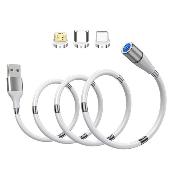 LIGHTSMAX Self Winding Magnetic Absorption Charging Cable,Universal 3 in 1 Magic Rope USB Magnetic Date Cable Compatible with Micro USB/Type C/iproducts Devices (3ft-1M)