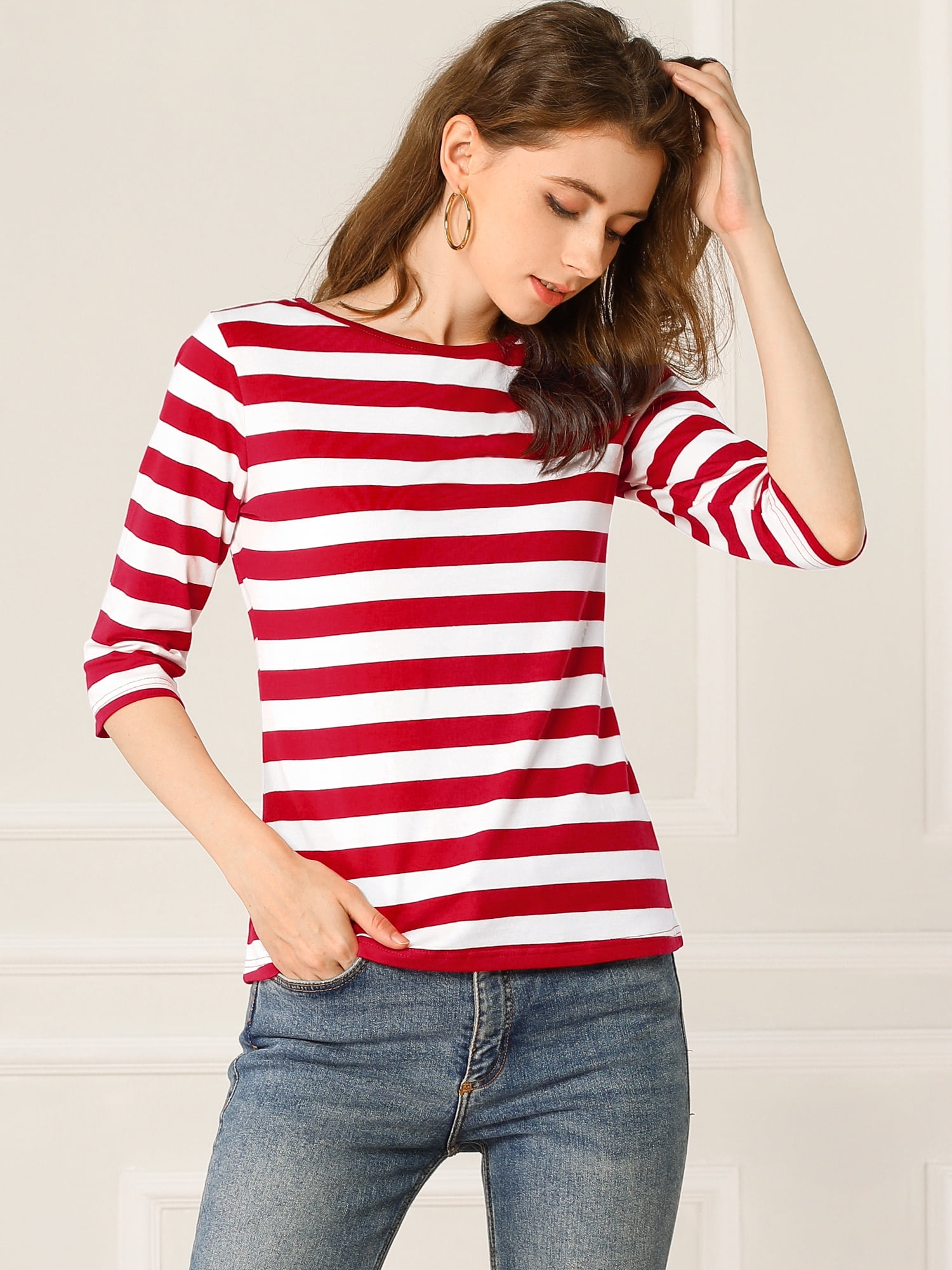 Unique Bargains Women's Halloween Costume 1/2 Sleeve Round Neck Floral Top 2XL Red White
