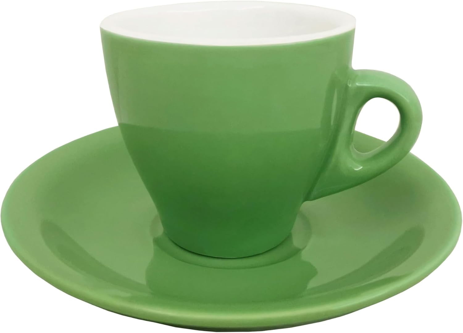 HOMEHUT Espresso Cups and Saucers Set of 6 - 3 Oz Porcelain Demitasse Cups, Green Coffee Cup Set with Matching Saucers, Microwave and Dishwasher Safe Small Espresso Cups for Home and Café Use