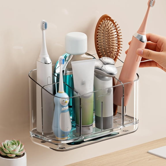 BPPEG Toothbrush Holders for Bathrooms,5 Slots Adjustable Divider Tooth Brush and Toothpaste Holder for Easy Clean,Wall Mounted & Countertop Organizer with Drain Tray for Shower/Kitchen