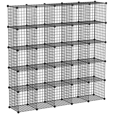 KOUSI 14"x14" Wire Cube Storage, Metal Grid Organizer, 25-Cube Modular Shelving Unit, Stackable Bookcase, Ideal for Living Room, Bedroom, Office, Garage