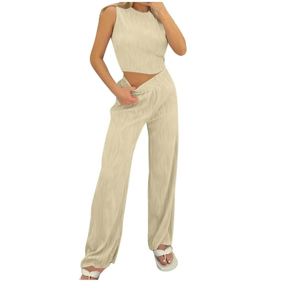 Bovxnpu Summer Casual Outfits For Women, 2 Piece Lounge Sets, Women's Solid Color Round Neck Short Sleeve And Pants Sets With Pockets XXL