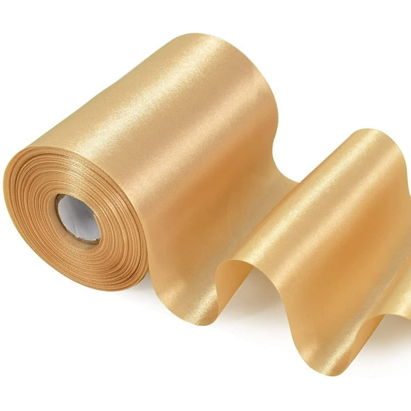 baomifa-4 Inch x 22 Yards Wide Gold Satin Ribbon Solid Fabric Large Ribbon for Cutting Ceremony Kit Grand Opening Chair Sash Table Hair Car Bows Sewing Craft Gift Wrapping Wedding Party Decoration