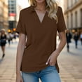 thumbnail image 2 of Womens Blouses Women Short Sleeve V Neck Summer Casual Work Basic Tees Coffee Lightweight Dressy Blouse Shirts XL, 2 of 5