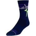 thumbnail image 2 of SockGuy Thunder Crew Socks - 6 inch, Navy/Purple/Green, Large/X-Large, 2 of 2
