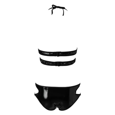 CZSCPDAW Lingerie For Women Sexy See Through Swimsuit Cover Up Boudoir Pajama Womens Wet Look Lingerie Leather Bodysuit Mesh Patchwork High Cut Leotard Bodysuit Clubwear