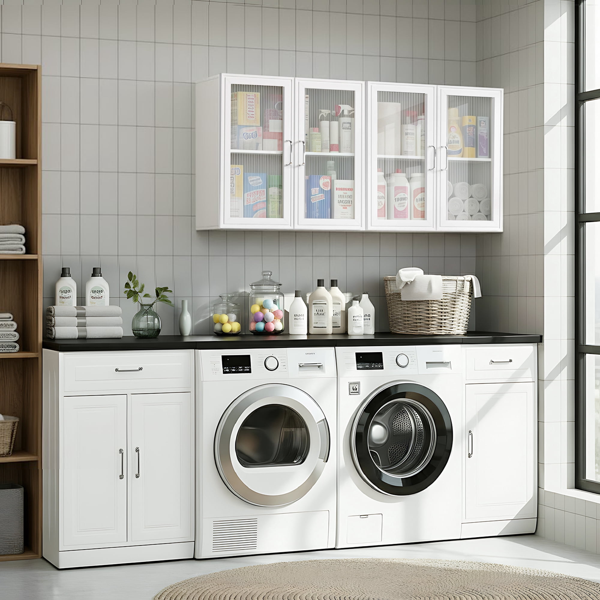 24"W Bathroom Wall Cabinet with Acrylic Glass Doors, Kitchen Wall Cabinets with Adjustable Shelf, Medicine Wall Cabinet, Laundry Room Wall Mounted Cabinet