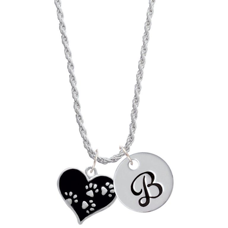 Delight Jewelry Black Enamel Heart with Paw Prints Silvertone