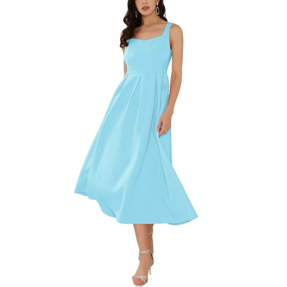 INSPIRE CHIC Women's Dresses Sweetheart Neck Sleeveless Cocktail A-Line Pleated Maxi Dress XL Light Blue