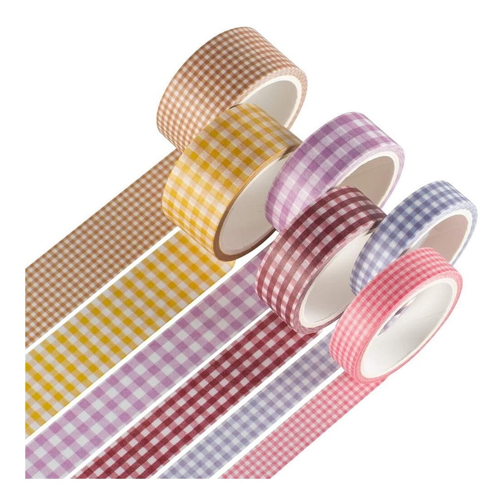 6 Rolls Plaid Washi Tape Set Basic Grid Masking Decorative Tapes for Arts, DIY Crafts, Journals, Planners, Scrapbooking, Wrapping (Stripe)