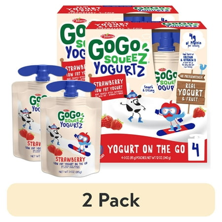 (2 pack) GoGo squeeZ Low Fat Yogurtz Strawberry Yogurt Snack Pouches 3 oz (4 Pack)
