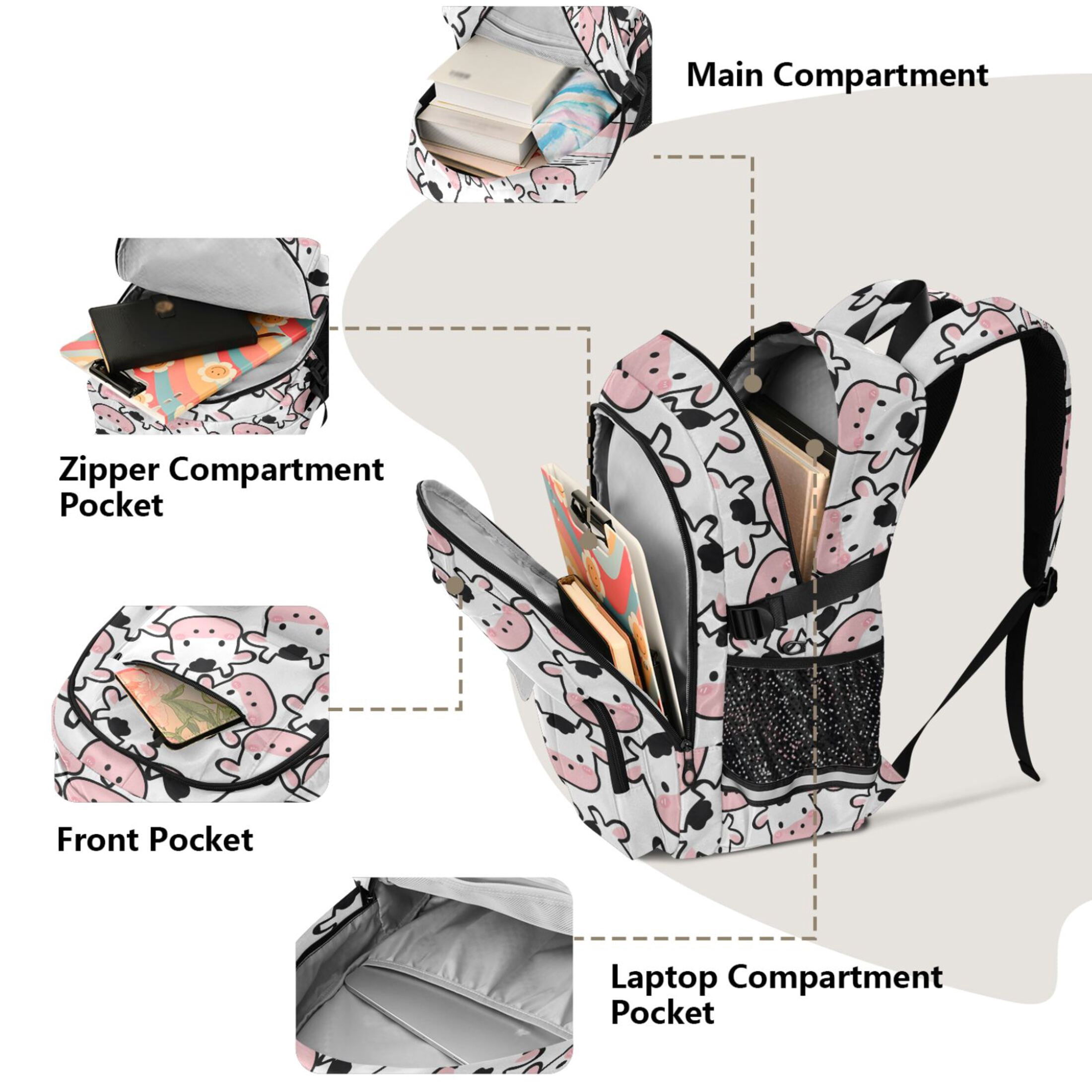 ALAZA Cow Heart Print Student Backpack School Bookbag Large Laptop Daypack Travel Bag