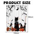 thumbnail image 5 of Cortina de ducha de Halloween con diseño de perro salchicha, calabaza, murciélagos, ramas y brujas, juego de cortinas de ducha con 12 ganchos, decoraciones para el baño, 5 of 5