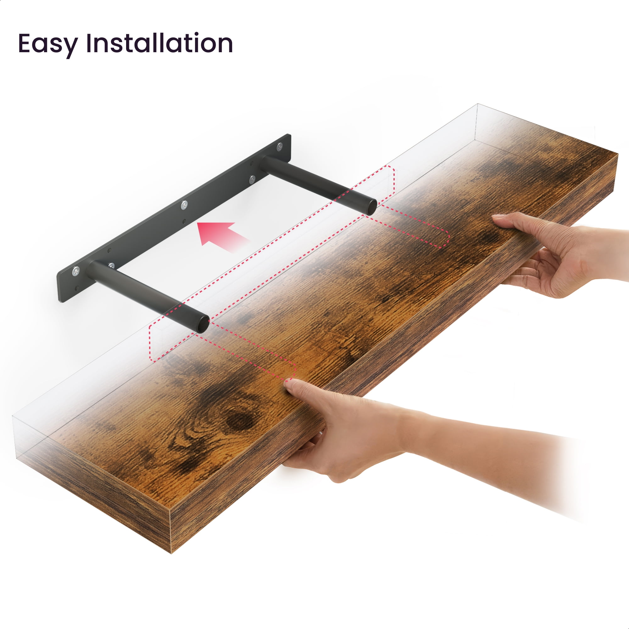 Ballucci 24" Floating Shelves for Wall, 3-Pack with Invisible Brackets, 6" Deep, Rustic Brown