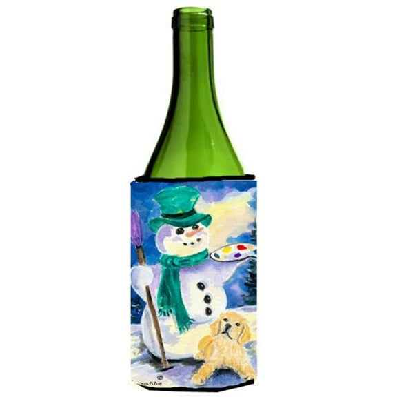 Snowman With Golden Retriever Wine bottle sleeve Hugger