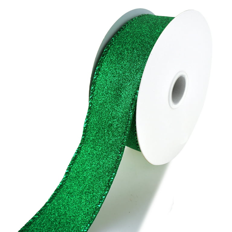 Christmas Flat Glitter Wired Edge Ribbon, 1-1/2-Inch, 10-Yard (Emerald Green)  