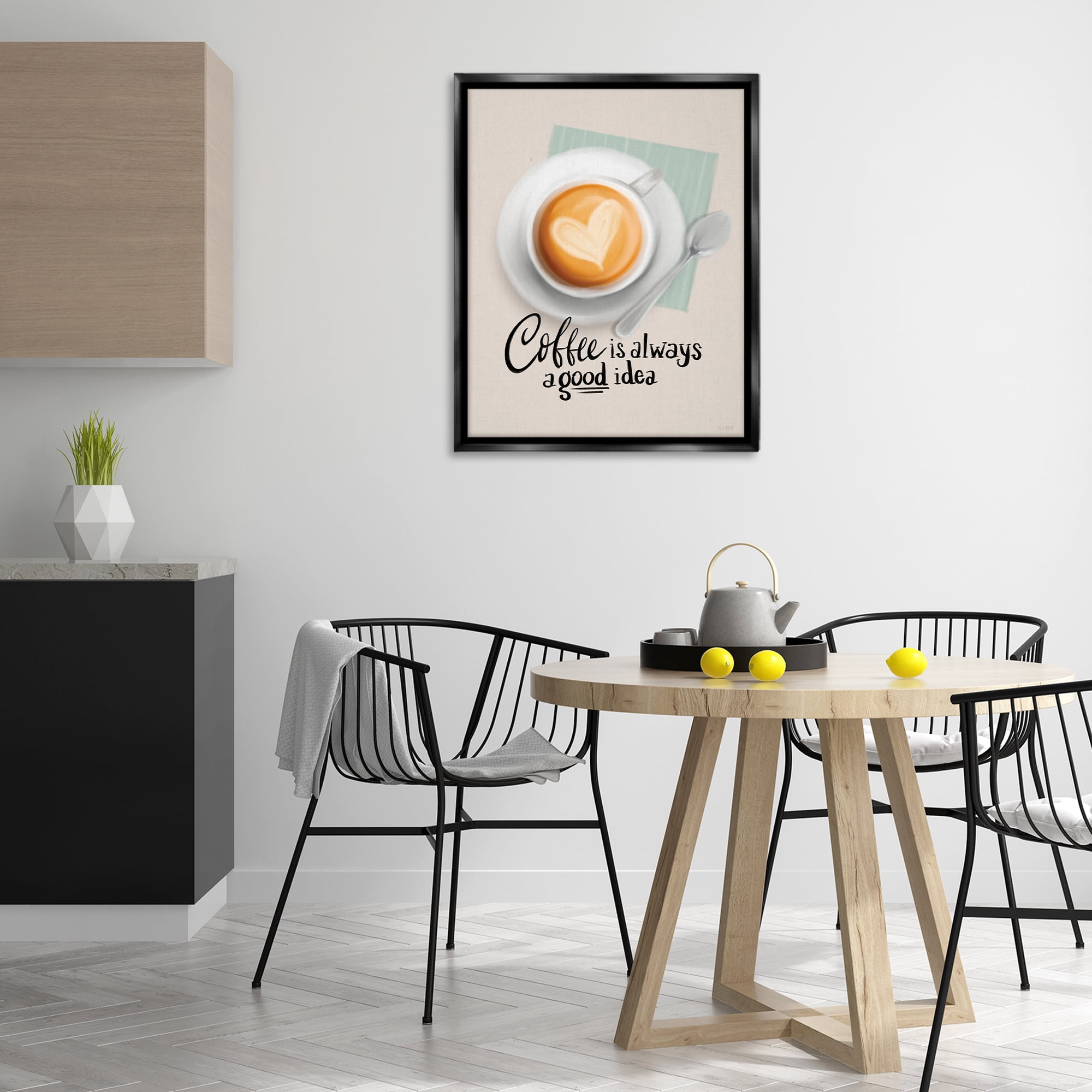 Stupell Industries Coffee Always Good Idea Food & Beverage Painting Black Floater Framed Canvas Art Print Wall Art, 25 x 31