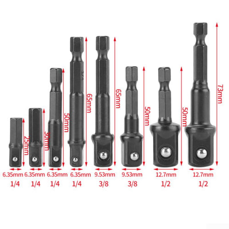 Longruner 8Pcs Socket Adapter Impact Hex Shank Drill Bits Bar Set 1/4 3/8 1/2 Bits for Automotive DIY and Home Repair Tool Kits Universal Socket