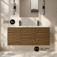 thumbnail image 3 of Cascade 48" Wall-Mounted Bathroom Vanity in Brown Oak with Double Basin Sink Top, 3 of 11