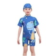 thumbnail image 2 of ATOGUTA Boys One Piece Swimsuit Zipper Rash Guard with Swim Cap Short Sleeve Bathing Suit Blue, Size 3T-11, 2 of 3