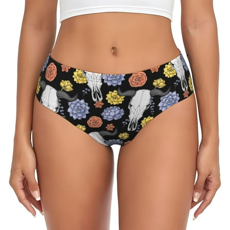 Womens Underwear - Buffalo Skull flowers Exotic No Show Seamless Underwear for Women  Soft Stretch Womens Panties  Hipster Ladies Panties Bikini Underwear Briefs