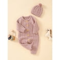 thumbnail image 4 of Bagilaanoe Newborn Baby Girl Boys Knit Jumpsuit Button Long Sleeve Bodysuit + Hat 3M 6M 12M 18M 24M Infant Fall Winter One Piece Romper, 4 of 9