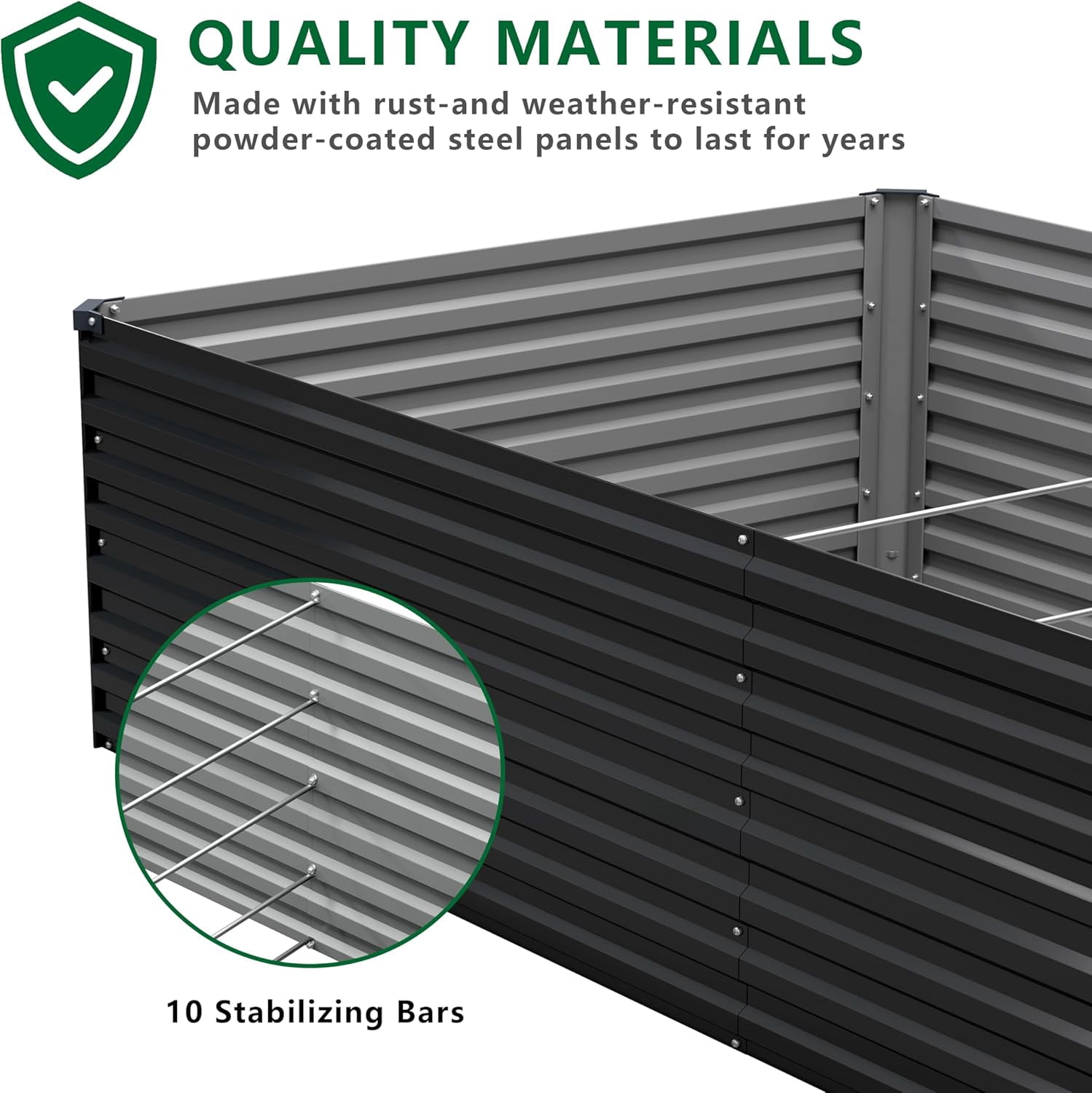 12x2x2FT Galvanized Raised Garden Bed Kit,Vegetable Plant Boxes-Rectangle Metal Flower Box,Large Planter Raised Beds Outdoor Garden for Planting,Fruit,Herb-Black
