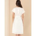 thumbnail image 4 of Vestido Camisero Campesino Con Botones Manga Corta Cuello Pico Cintura De Lazo Algodón Para Mujer Blanco S Unique Bargains Vestido, 4 of 6