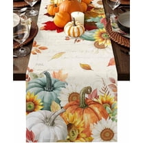 Fall Table Runner Pumpkin Cotton Linen Table Runners 36 inches, Farmhouse Autumn Sunflower Table Cloth Dresser Scarves, Thanksgiving Kitchen Dining Table Decorations for Home Party Holiday