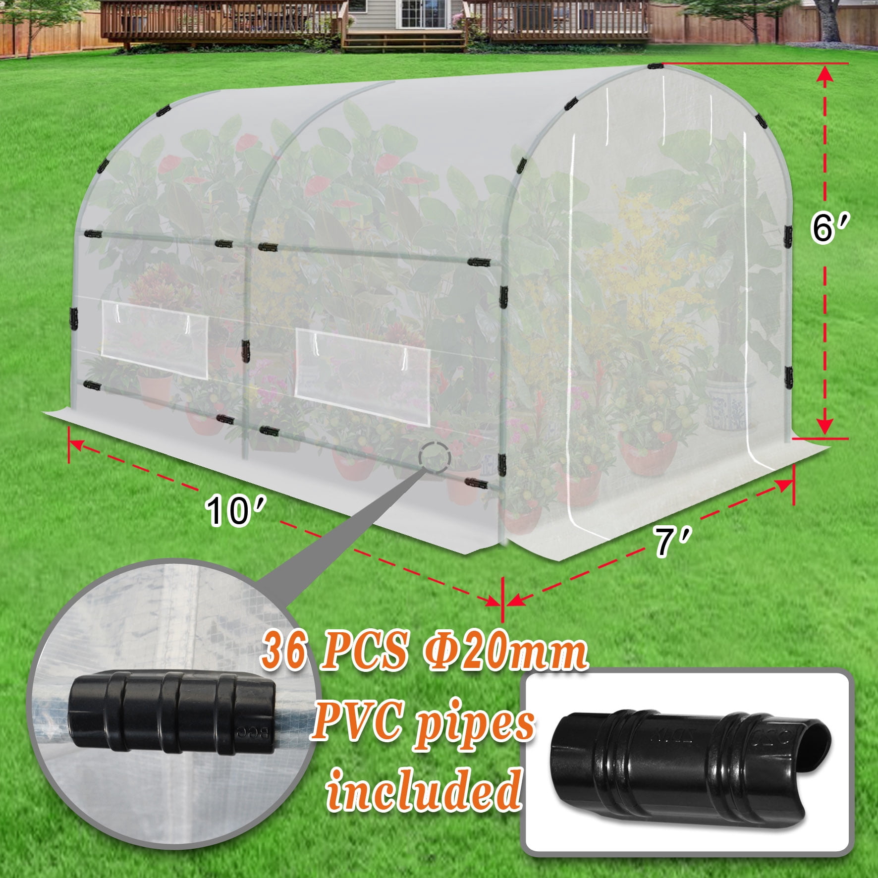 SUNNY Outdoor Green House Walk in Garden Greenhouse Gazebo Plant House (10'X7'X6')