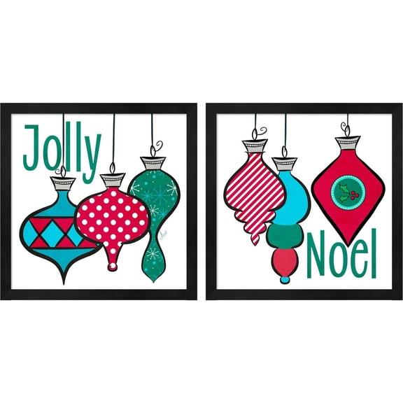 Great Art Now Joyful Christmas Ornaments by Andi Metz, 2 Piece Framed Art Set Each 13"W x 13"H