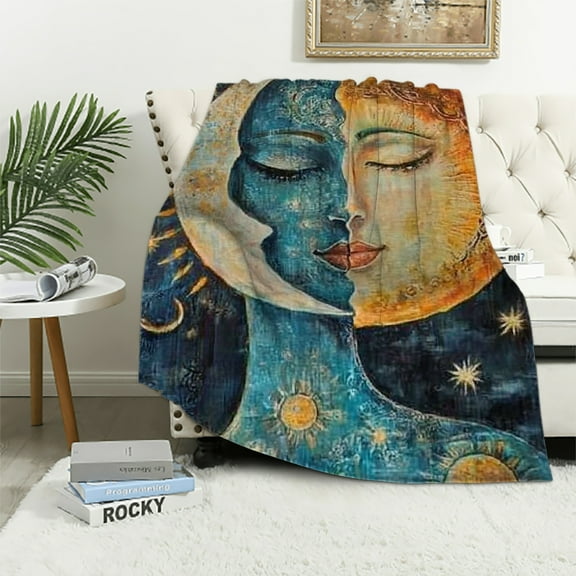 Autua Sun and Moon Blanket Gifts for Adults Women Girls Soft Warm Lightweight Cozy Plush Sun Moon Throw Blankets for Bedroom Living Room Sofa Home Decor 40x50in