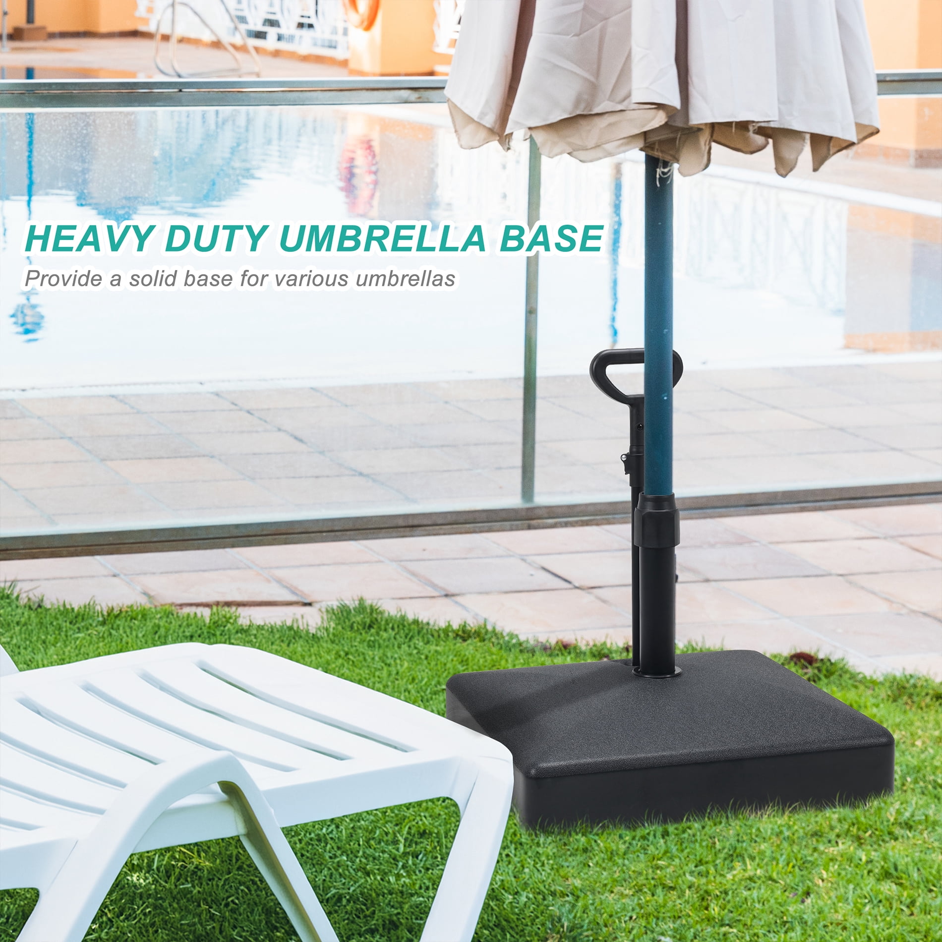 BPS Heavy Duty Fillable Outdoor Patio Umbrella Base with Wheels Pull Rod Black