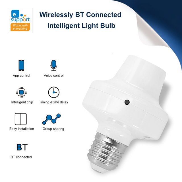 Light A C90-250V Wirelessly BT Connected Intelligent Light Bulbs E27 Base Socket Holder Supported Phones App Control/ Timing Times Delay Function/ Voice Control/ Sharing/