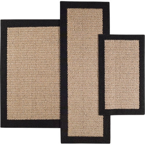 Mainstays Machine Washable Faux Sisal Accent Rug Set, Black, 3Piece