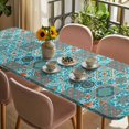 thumbnail image 3 of Retro Middle Century Table Cloths for 8 Foot Rectangle Tables, Rustic Bohemia Style Aztec Blue Patio Waterproof Elastic Fitted Tablecloths, Washable Rectangular Table Cover for Camping, 3 of 8