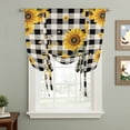 thumbnail image 2 of Sunflower Checked Balloon Curtains for Living Room/French Door, Vintage Garden Floral Bees Farmhouse Tie Up Curtains 63 Inch Length Energy Saving Kitchen Curtains Shades for Windows 42"x63", 2 of 8