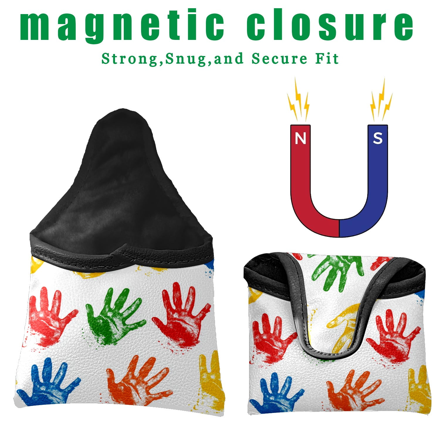 Golf Mallet Putter Cover Premium Leather Waterproof Golf Putter Head Cover with Magnetic Closure Palm Print
