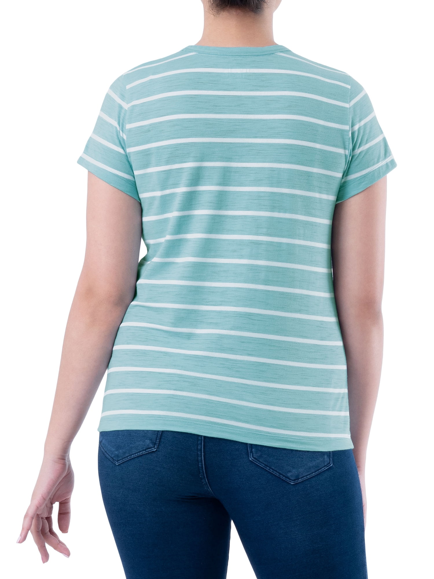 Time and Tru Womens Striped Short Sleeve Slub Crew Neck T-Shirt, 2-Pack