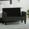 thumbnail image 2 of 46" Upholstered Storage Bench with Track Arms and Wood Legs in Dark Gray, 2 of 7