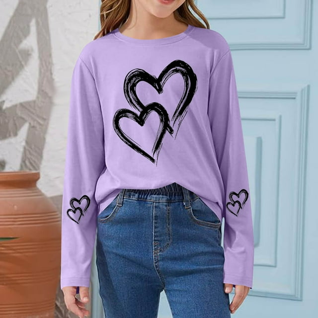 Blusas y camisas de manga larga con cuello redondo CUHK Top estampado de cuello redondo para primavera y verano Jersey informal Camisa básica de manga larga para niños y niñas Blusa de poliéster para