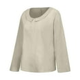 thumbnail image 5 of JINMGG Womens Tops,Women's Fashion Solid Color Tops Long Sleeved Loose Cotton and Linen Loose Shirt Blouse Round Neck Casual Tops,Beige M, 5 of 7
