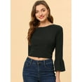 thumbnail image 2 of Unique Bargains Blouse Évasée à Manches Longues pour Femmes avec Nœud dans le Dos Crop Top de Fête, 2 of 5