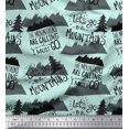 thumbnail image 1 of Soimoi Green Velvet Fabric Mountains & Text Print Fabric by the Yard 58 Inch Wide, 1 of 5