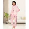 thumbnail image 3 of Silk Satin Pajama Set for Women - Long Sleeve Soft Button Down Loungewear Nightwear Pjs Sleepwear,Valentine's Day Gift for Her,Two-Piece Pajamas Set,M, 3 of 11