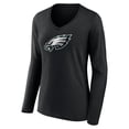 thumbnail image 2 of Women's Black Philadelphia Eagles Primary Team Logo Long Sleeve V-Neck T-Shirt, 2 of 3