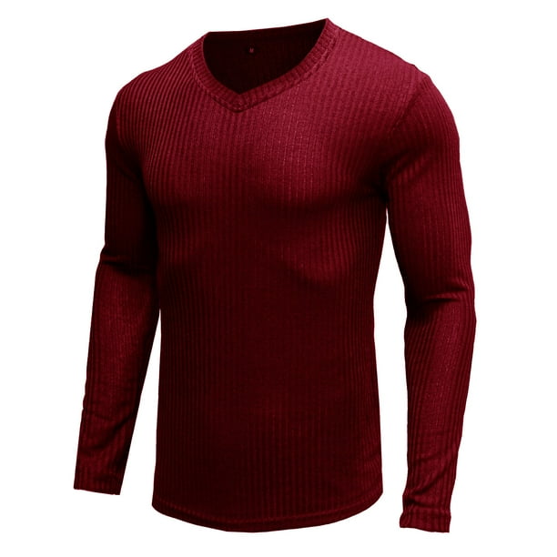 Hombres Sólido Casual Pullover Manga larga Cuello en V Cerca del cuerpo Sin capucha Camisa Blusa Pompotops oipoqjl16917