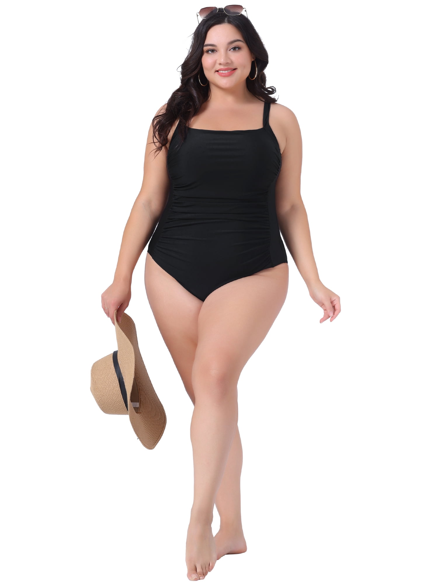 DARING DIVA Women's Plus Size Ruched Bathing Suit Swimwear L Black