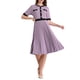 thumbnail image 1 of Vestido plisado de manga corta para mujer, tendencia 2025, color de contraste, vestido midi A-line casual de trabajo, XL púrpura, 1 of 5